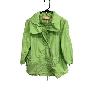 Lilly & Van Puff Collar Full Zip Windbreaker Jacket Lime Green Sz Large Outdoor